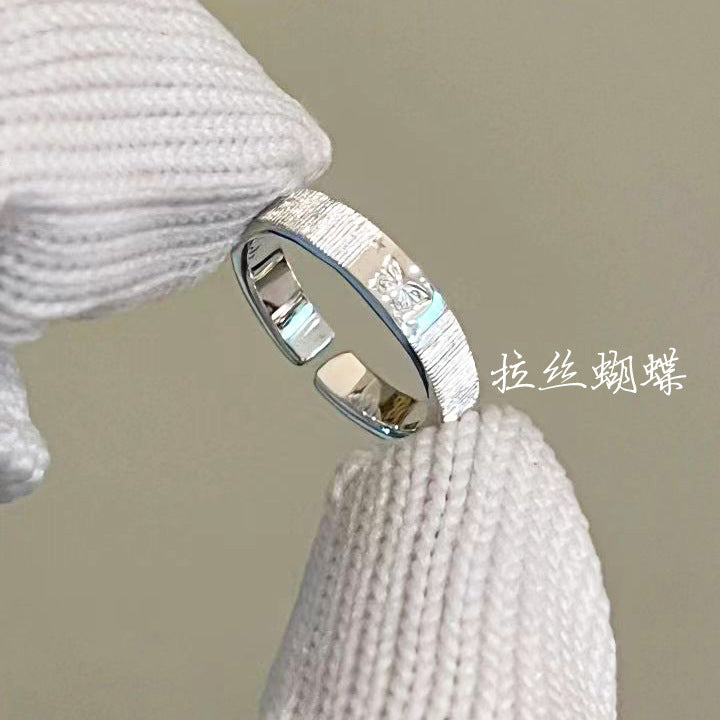 [In Stock]Brushed butterfly ring niche design fresh and cute fairy ring versatile temperament index finger ring couple