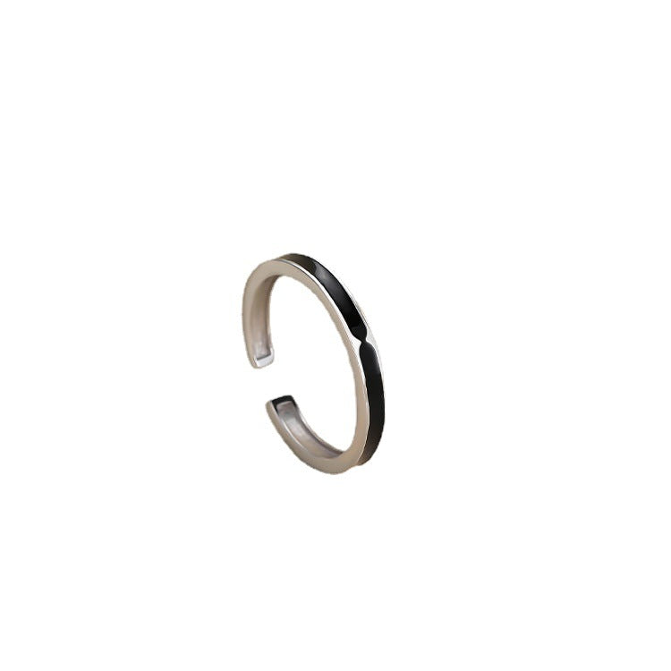 [In Stock]Black ring women's design niche open ring women's fashion personality silver ring 24 years of new fashion