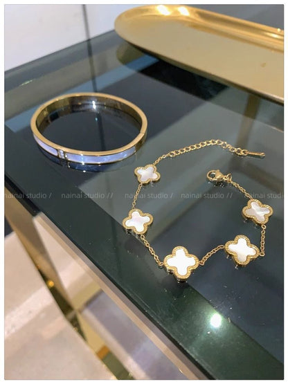 Non-Fading Roman Digital Small Waist Gold Bracelet Women's High-Grade Light Luxury Clover Bracelet New Fashion Bracelet